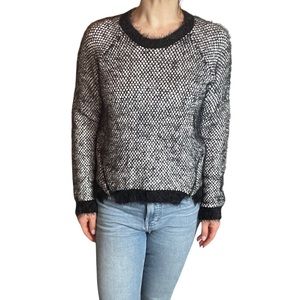 Dex 1963 Fuzzy Black and White Sweater with Zipper Details Size Medium